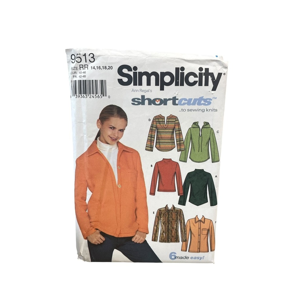 Simplicity 9513 Misses Knit Tops Blouse Jacket Size RR 14 16 18 20 90s